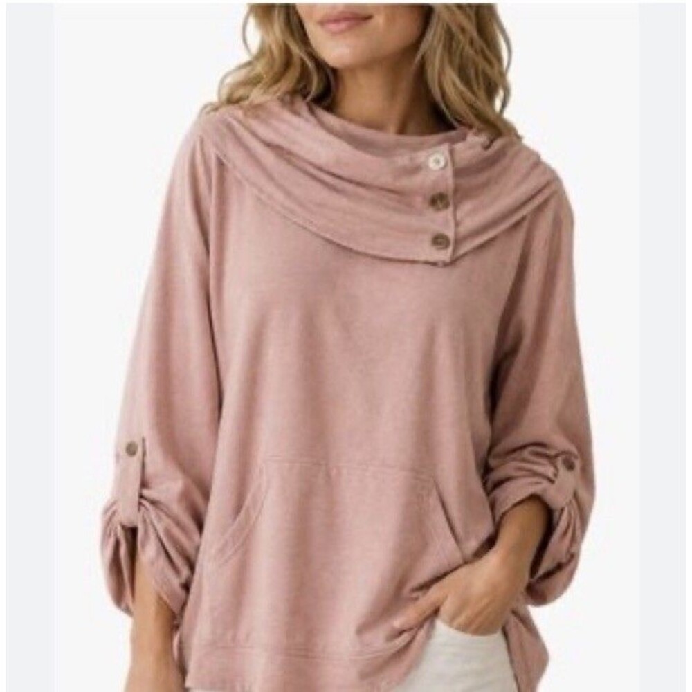Ali Miles Tunic Shirt Extra Large Womens Pink Cowl Neck Lounge Comfy Stretch New